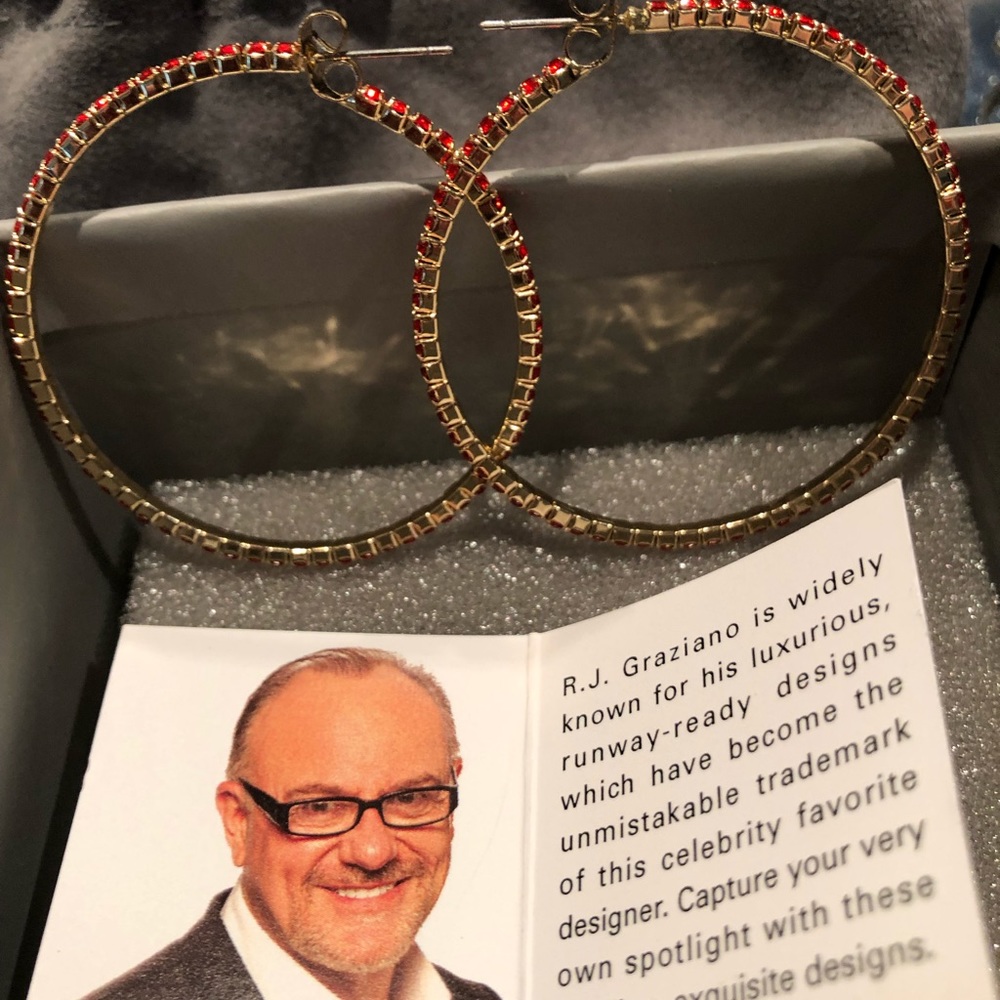 RJ Graziano 2” Red Crystal Hoops - Picture 7 of 8
